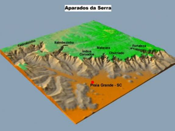 Região dos parques Aparados da Serra e Serra Geral. A parte alta fica no Rio Grande do Sul e a parte baixa, onde está Praia Grande, em Santa Catarina. A trilha do Rio do Boi percorre o interior do canion Itaimbezinho